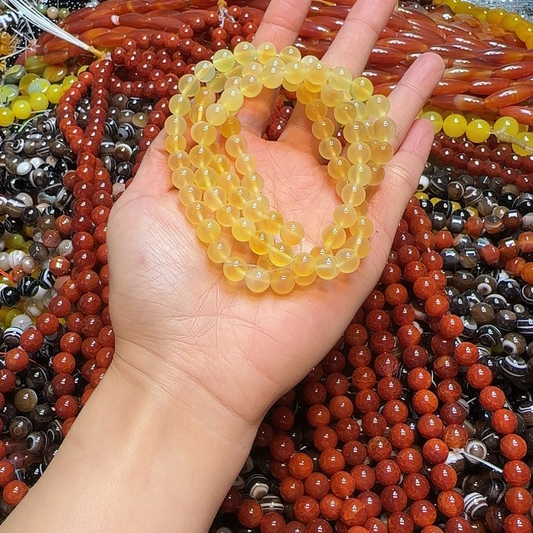 玛瑙/玉髓合金珠宝半成品8mm溏心黄玛一条