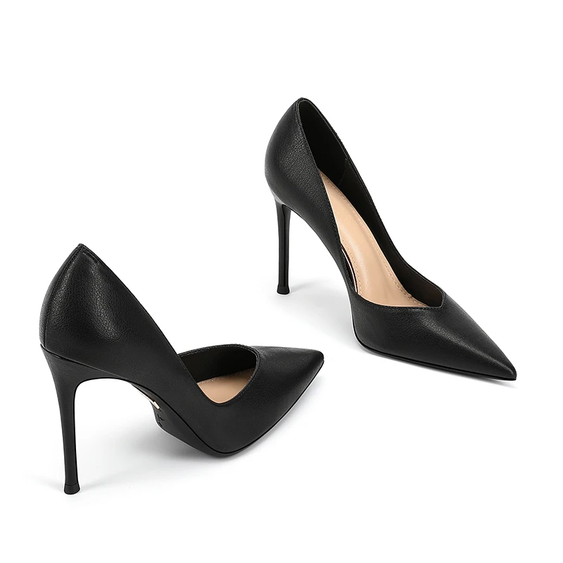 高跟鞋女鞋气质单鞋2025新款V口浅口黑色细跟尖头时尚百搭女单鞋