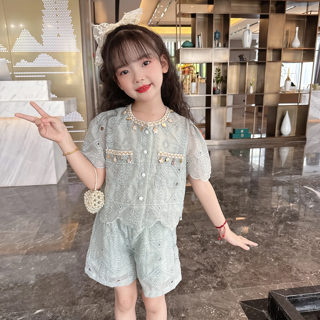 【现货】2025女童精致刺绣蕾丝2件套女宝宝高级感套装舒适不扎肤显
