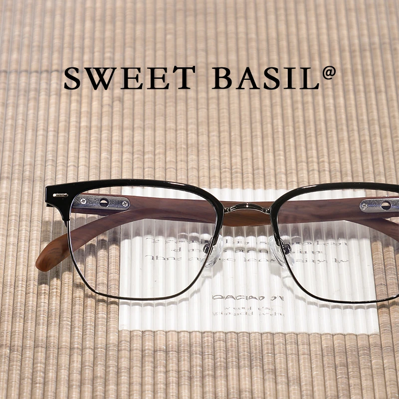 Sweet basil/紫淑小框复古木纹眼镜近视防蓝光辐射黑框韩版护目