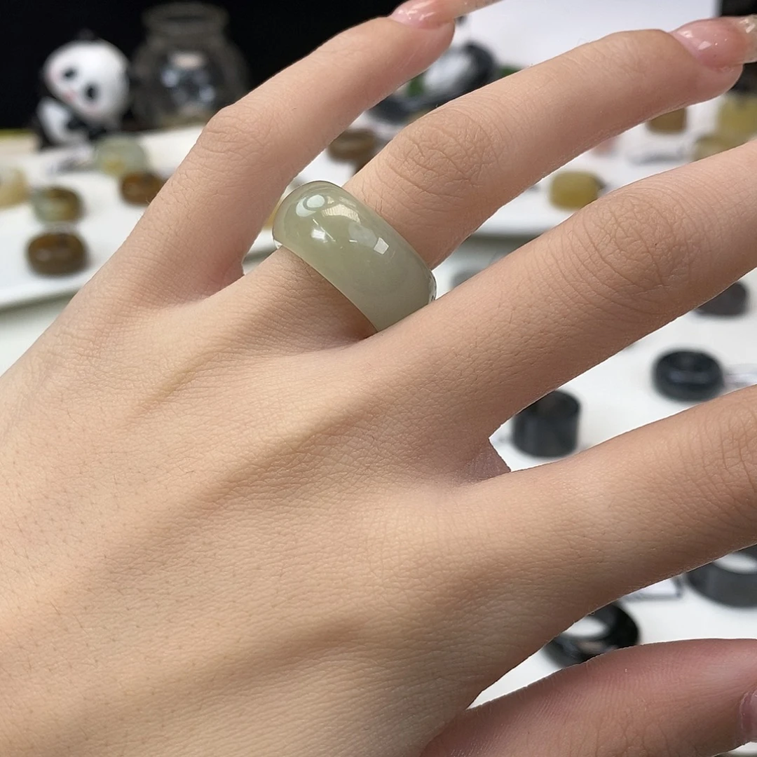 和田玉（糖玉）未镶嵌戒指Z171 湖水绿轮胎15.5