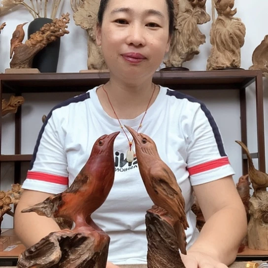 E***空木琥珀木小鸟摆件