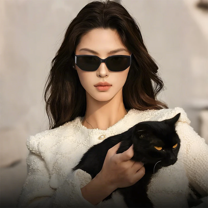 2025新款猫眼墨镜女高级感Jennie窄框防晒防紫外线平面太阳眼镜男