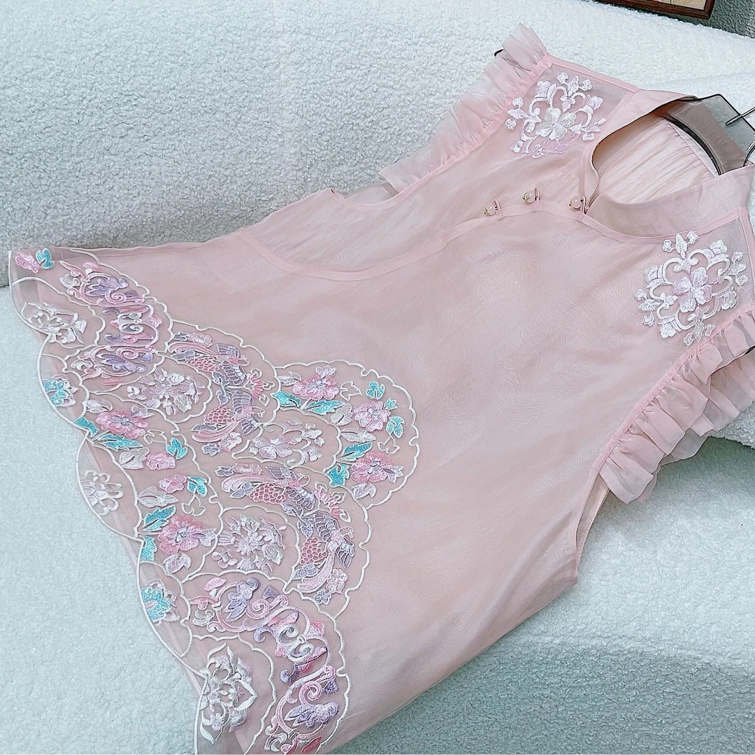 新中式时尚年轻款夏季新款立领绣花棉服短款真丝上衣外套女宽松直