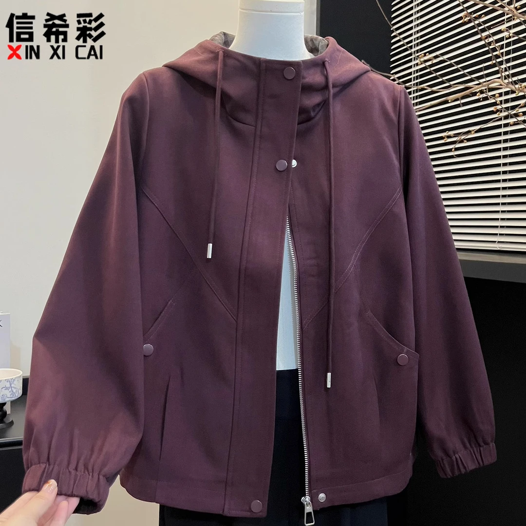 时尚妈妈装连帽气质外套2025秋季新款中老年人女装高贵夹克上衣