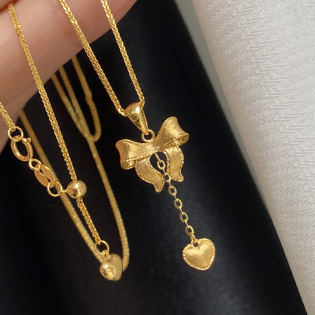 18K金在逃公主蝴蝶结吊坠单坠子爱心流苏拉丝项链送女友礼物