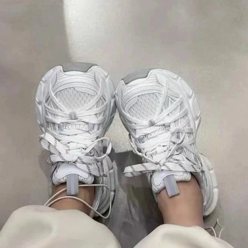 欧洲站2025春季新款网面老爹鞋花式绑带做旧复古休闲运动跑步潮鞋