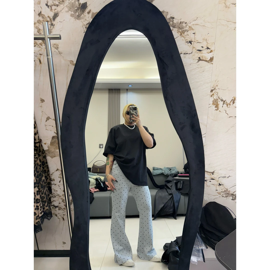 【KK】灰色波点松紧腰喇叭裤（裤长105-106）