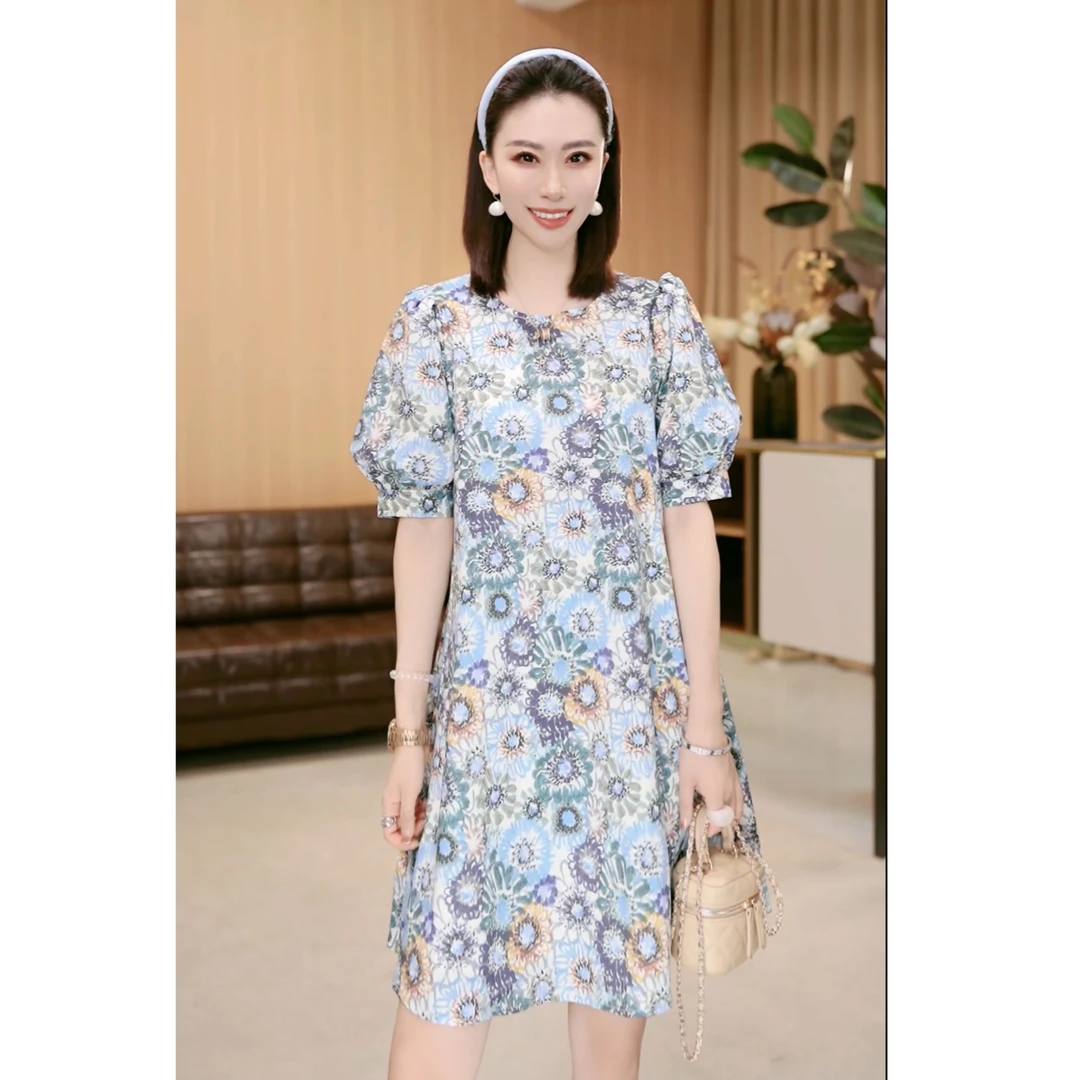 林果&季得 【花海】时尚减龄气质百搭女士中长连衣裙