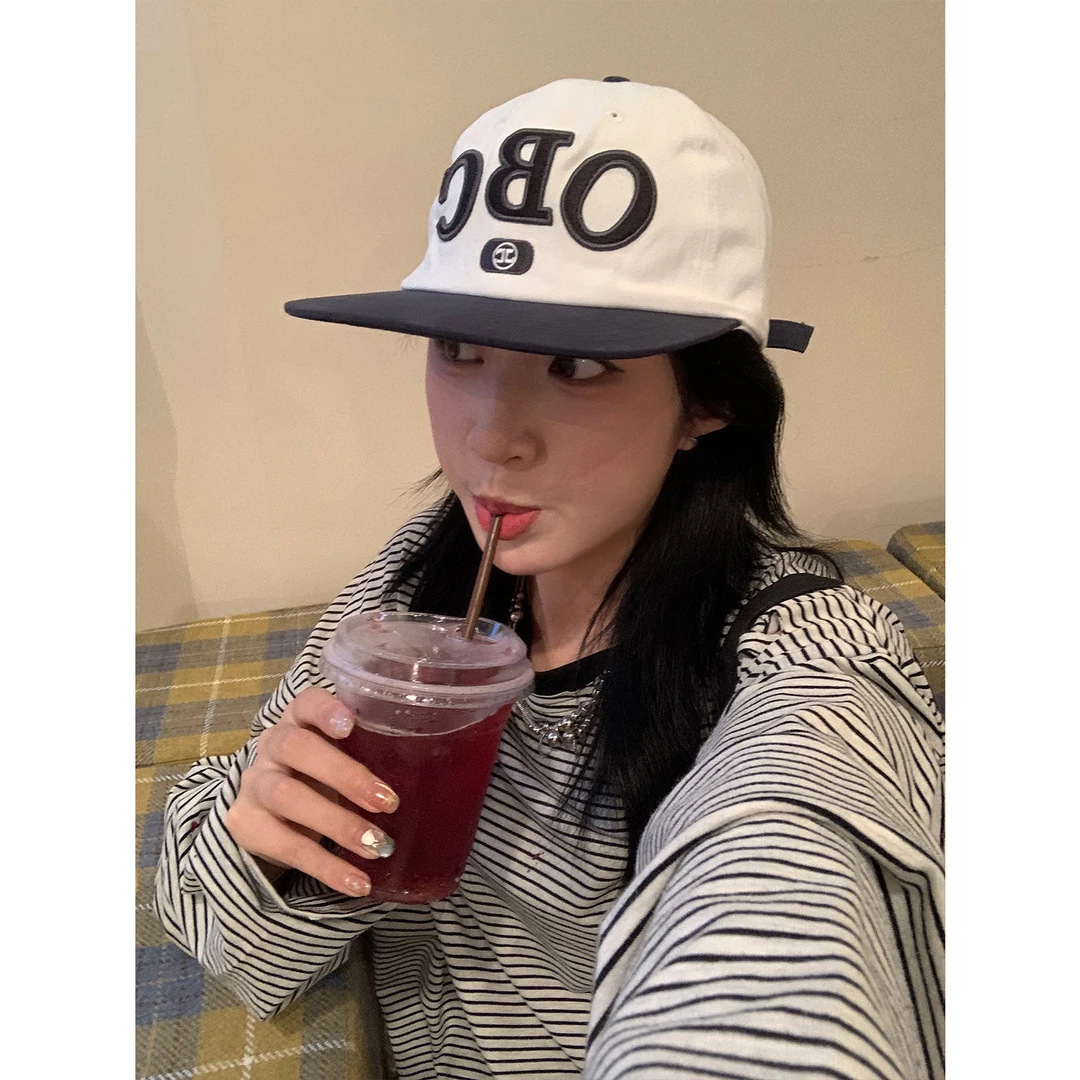木子羊 街头平檐刺绣英文棒球帽女复古韩女风显脸小ins鸭舌帽个性