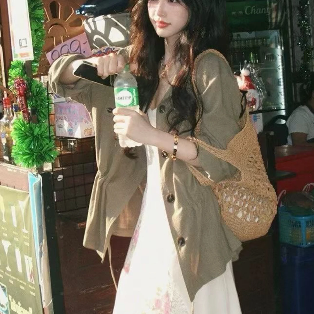 26905新款9支汉麻100%法式老钱风通勤工装汉麻风衣外套