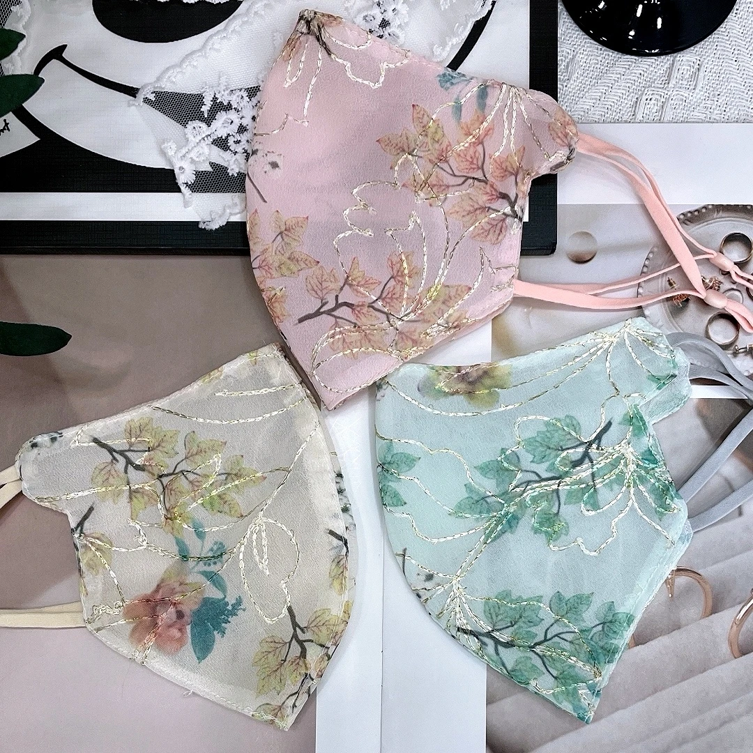 春夏新款雪纺刺绣水墨画防晒口罩防紫外线遮阳护眼角面罩面纱透气