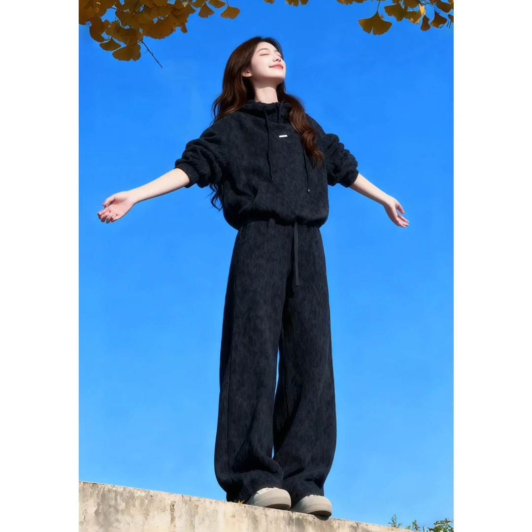 2026超火冬装一整套欧货时尚高级感豹纹加绒连帽卫衣运动服两件套