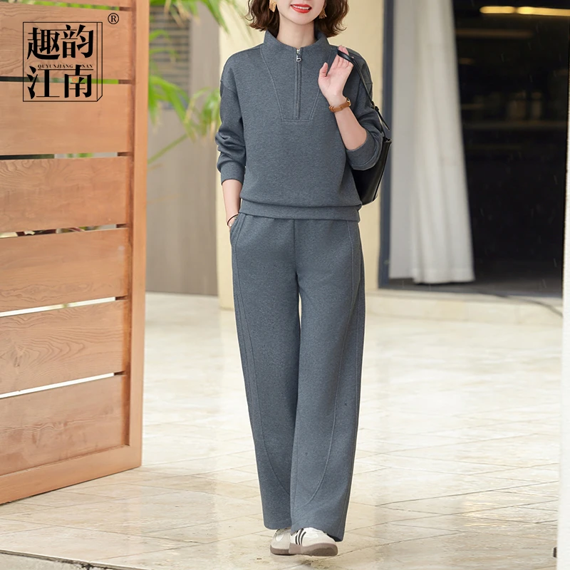 趣韵江南妈妈装春装时尚运动显瘦套装中老年女休闲卫衣长裤两件套
