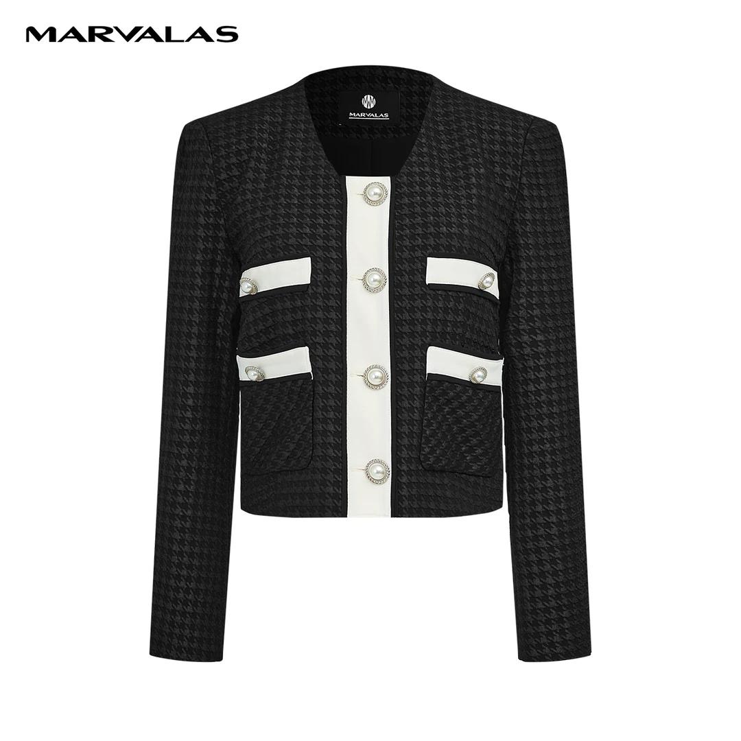 【专柜同款】M421303498曼德诗设计感短外套黑白时尚高级感上衣