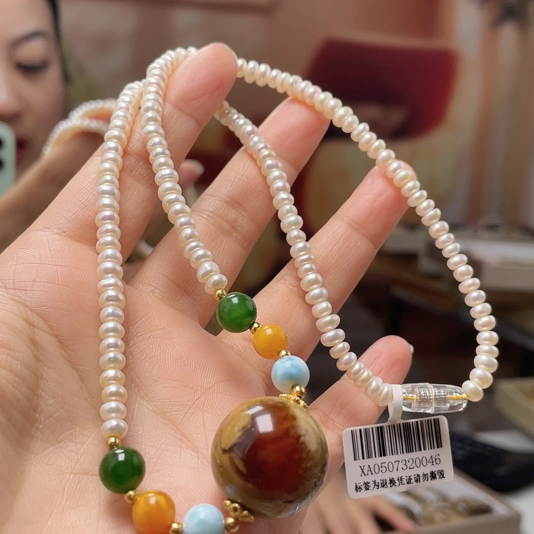 蜜蜡未镶嵌裸石项链