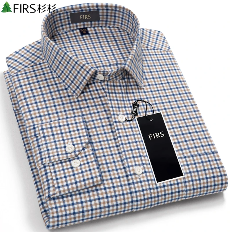杉杉纯棉磨毛秋季格子中年长袖衬衫全棉男款休闲宽松百搭衬衣男装