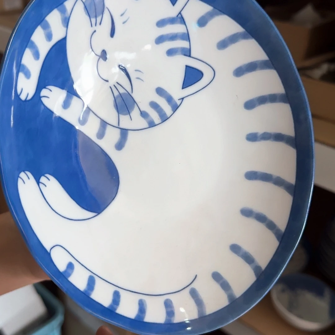 瓷片1只19.8厘米猫咪椭圆盘