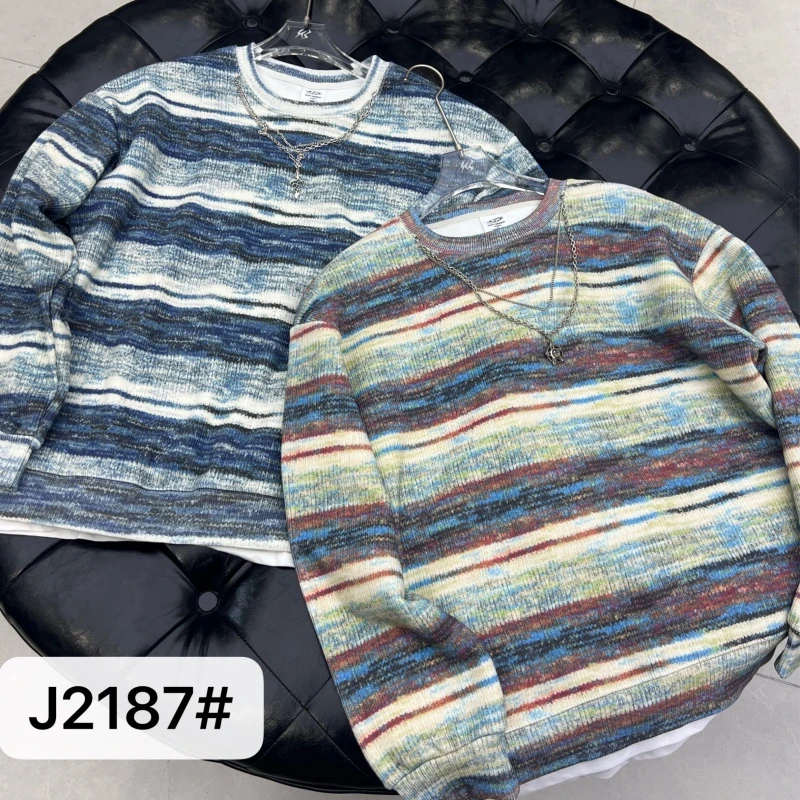 冬季青少年男生潮款加绒百搭慵懒风休闲毛衣2187