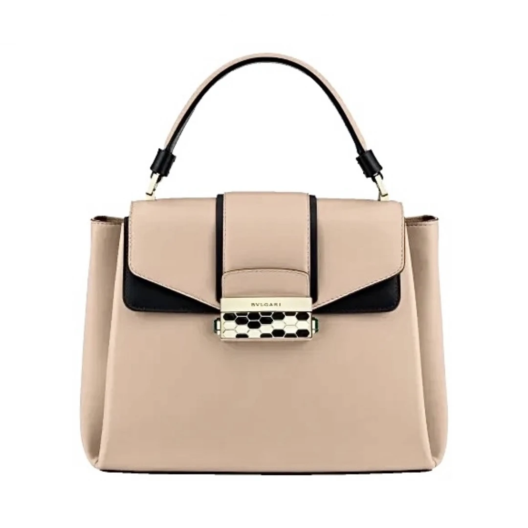 95新 BVLGARI/宝格丽 宝格丽奶茶色风琴邮差手提斜跨