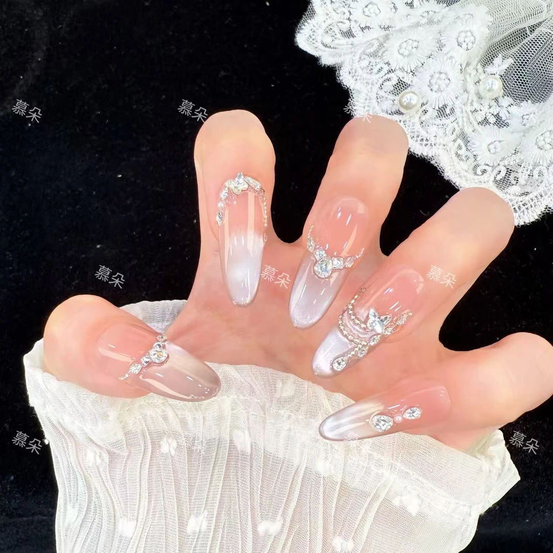 【月华】纯手工穿戴甲气质款光疗美甲可拆卸贴片10片装1