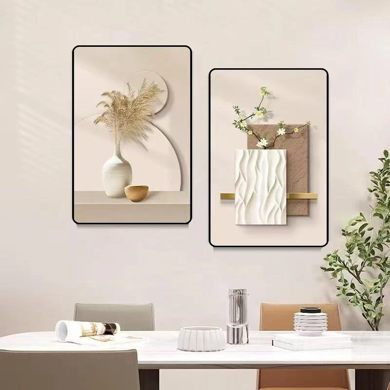 简约餐厅装饰画轻奢风格平安喜乐饭厅挂画厨房餐桌双联壁画