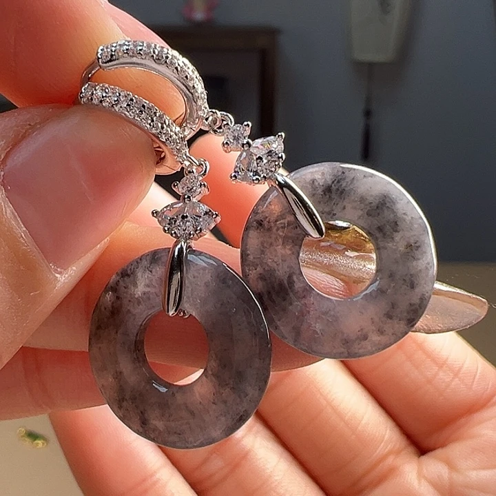 翡翠耳饰银S925镶嵌耳饰