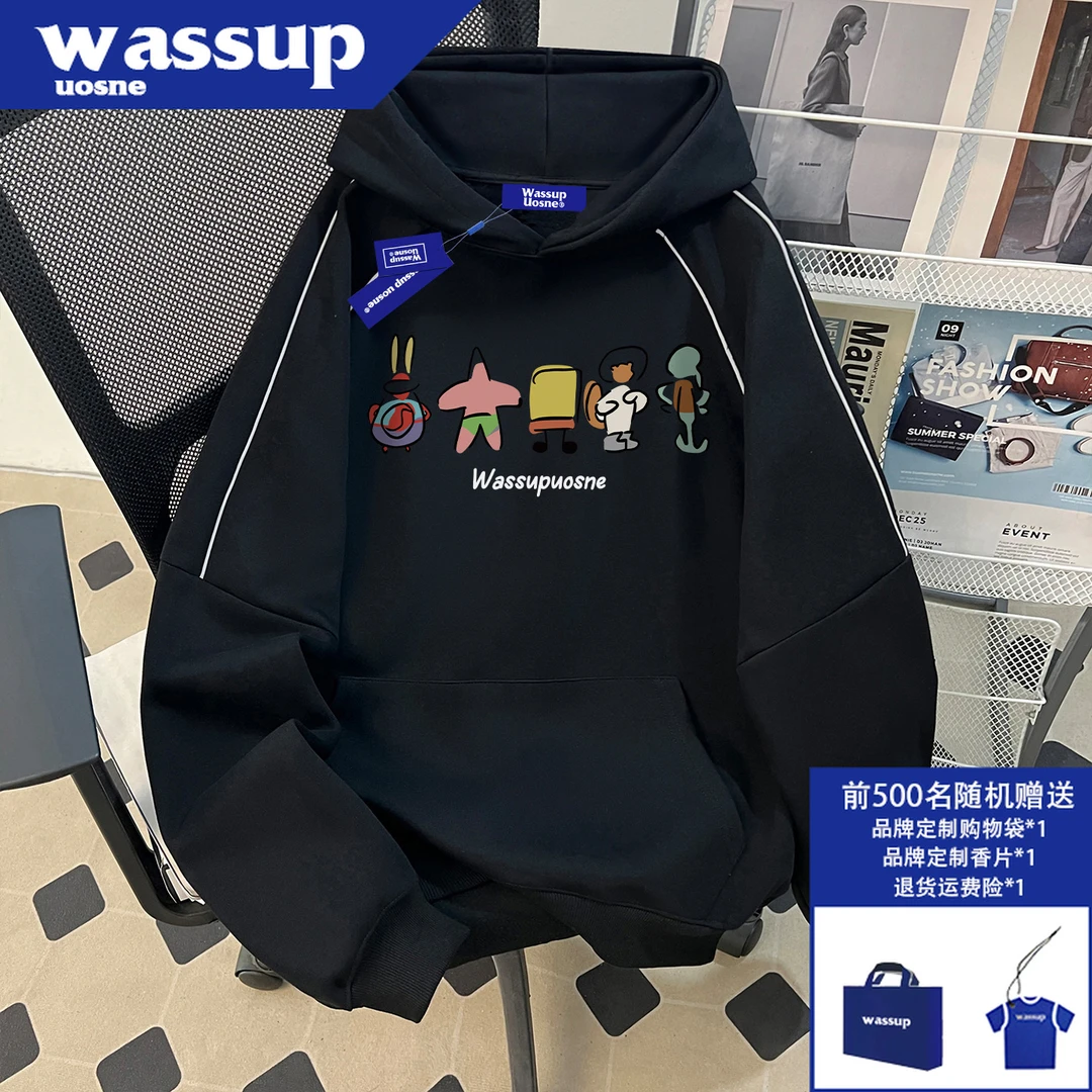 美式潮牌反光条连帽卫衣男秋冬新品vibe百搭硬挺休闲短宽重磅外套