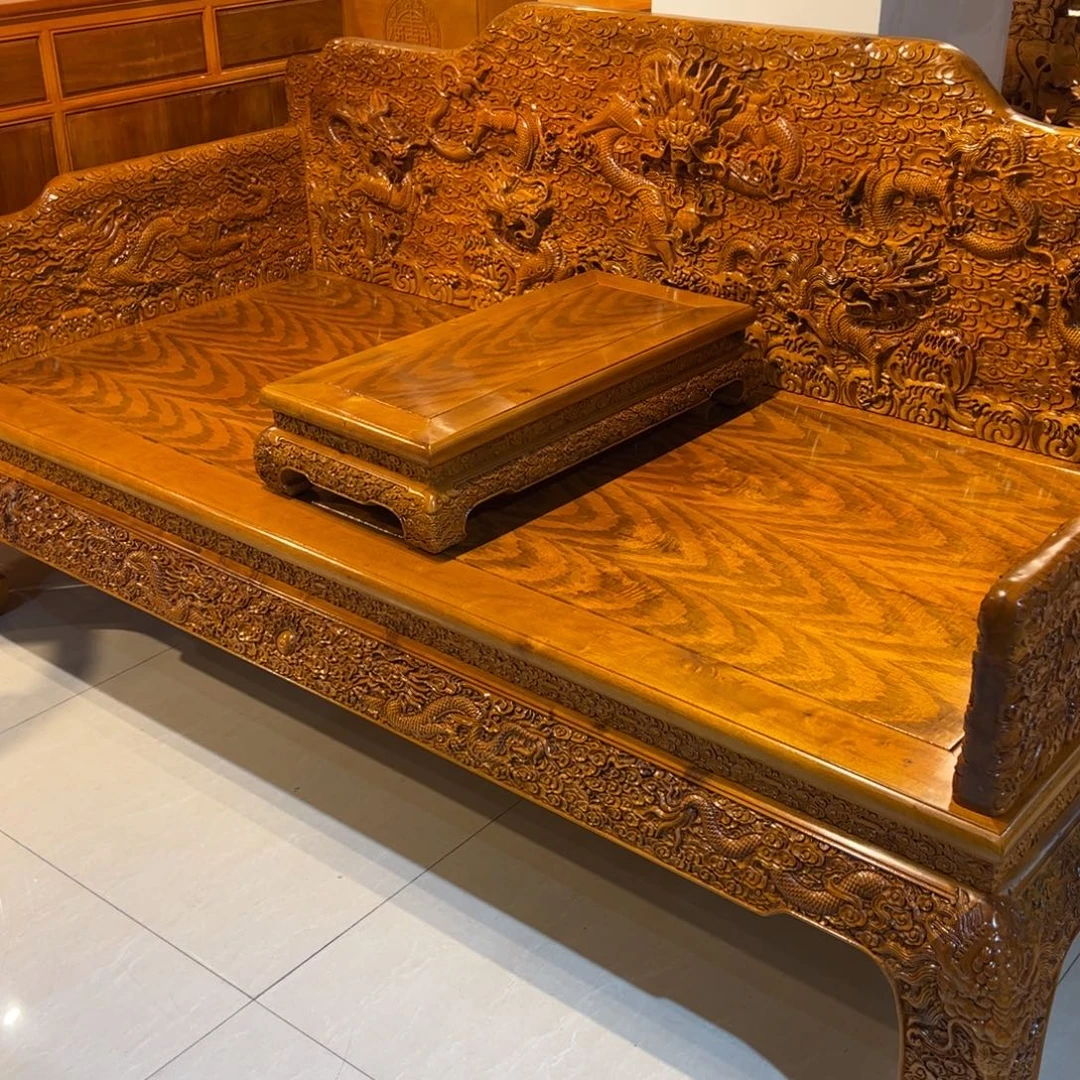 转***措木质类金丝楠家具罗汉床两件套