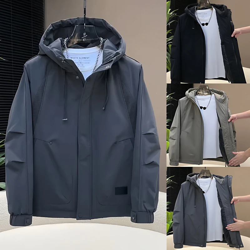 二棉外套男士秋冬新款高档休闲连帽冲锋衣潮流痞帅保暖棉服夹克
