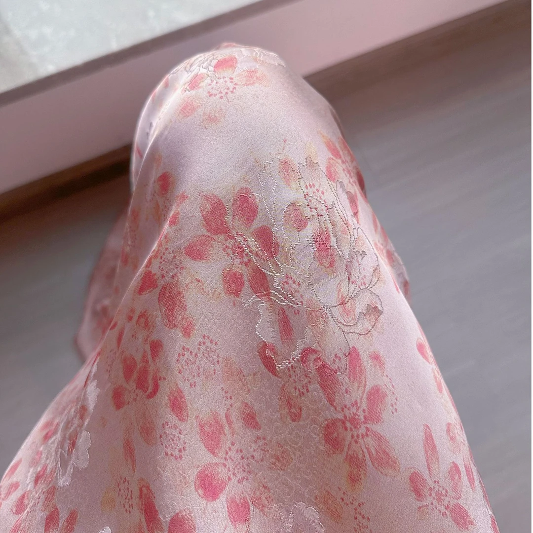【浪漫樱花】布头时装面料花萝香云纱提花绢纺莨纱重磅顺德莨绸