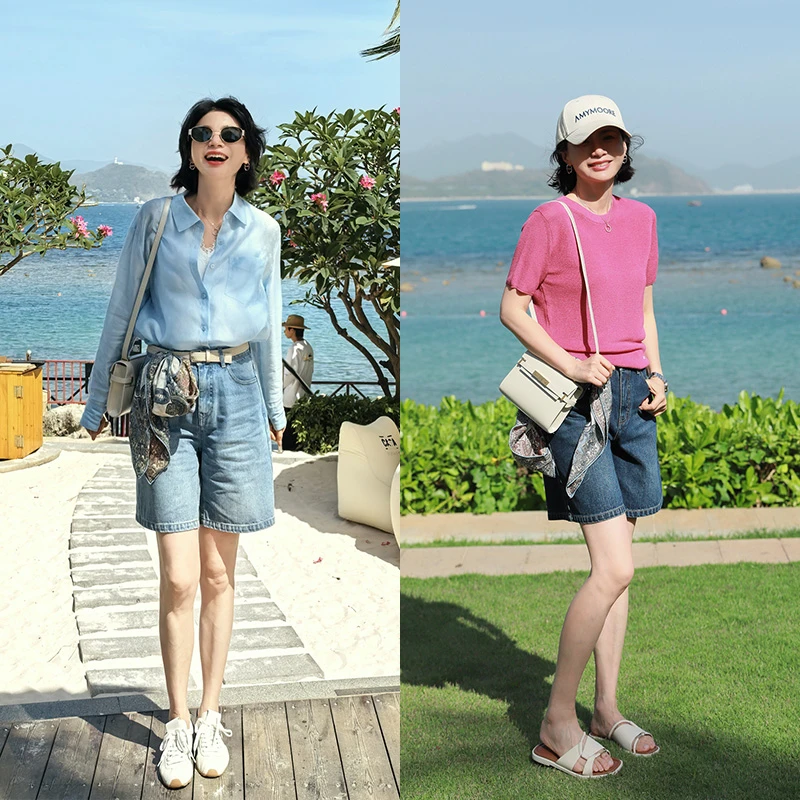 AMYMOORE艾莫尔女装2025年夏季牛仔短裤百搭休闲时尚裤子162040