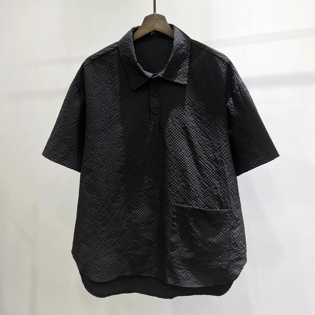 现货男士百搭简约前短后长宽松短袖polo衫潮流INS时尚T恤上衣服