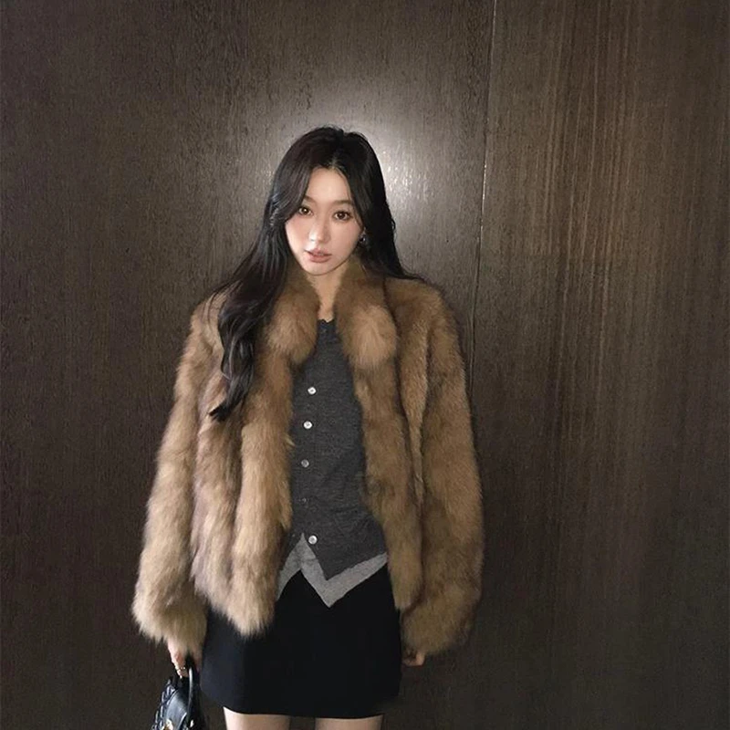 托卡毛毛外套女秋冬款韩版气质百搭V领+立领毛茸茸上衣防寒33587#