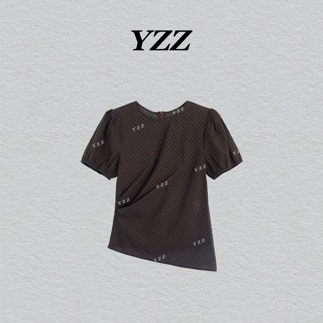 YZZ 格子上衣显瘦气质时尚圆领短袖T恤LSS240883Y