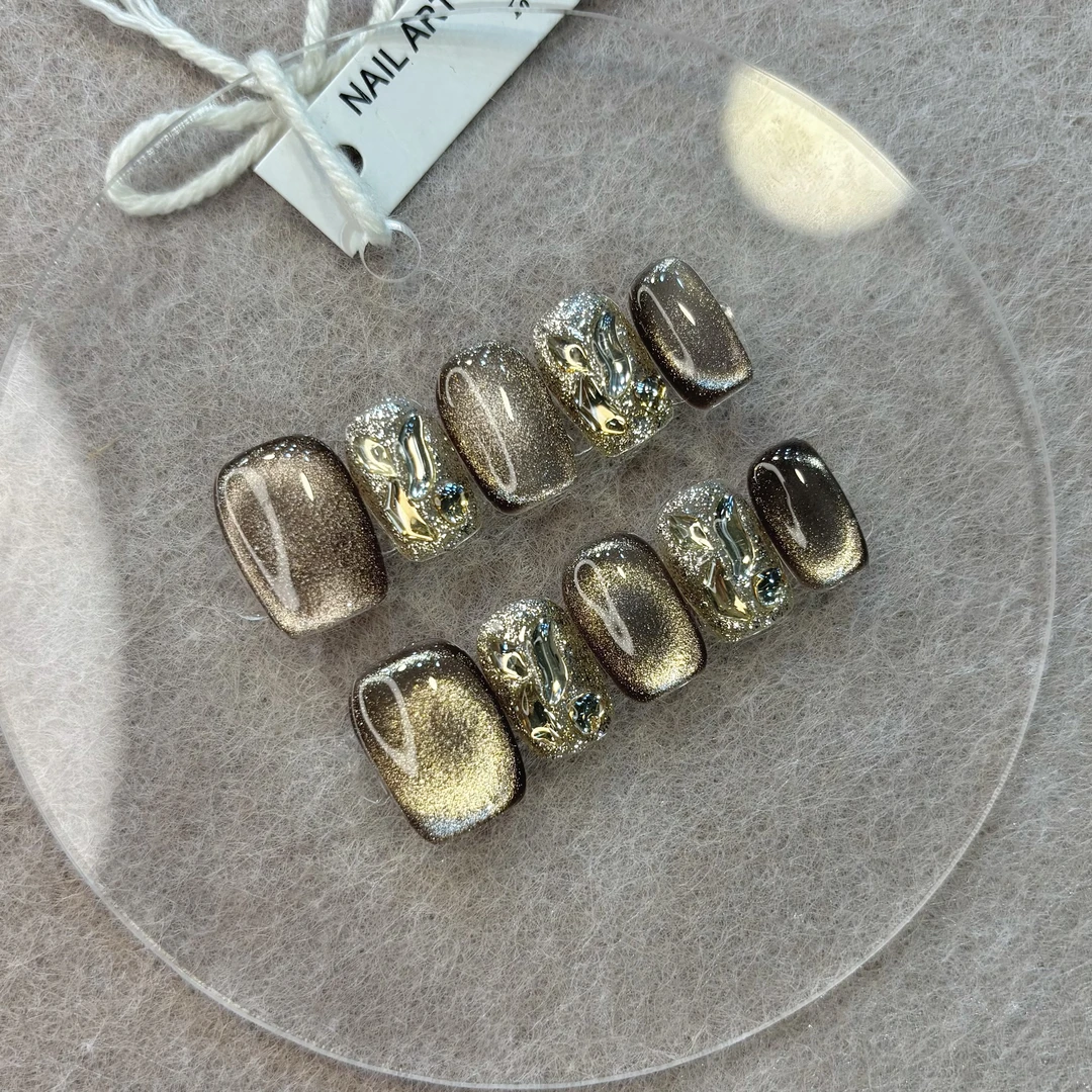 【赴金秋】NAILGO 棕色显白高级感亮片香槟钻穿戴甲