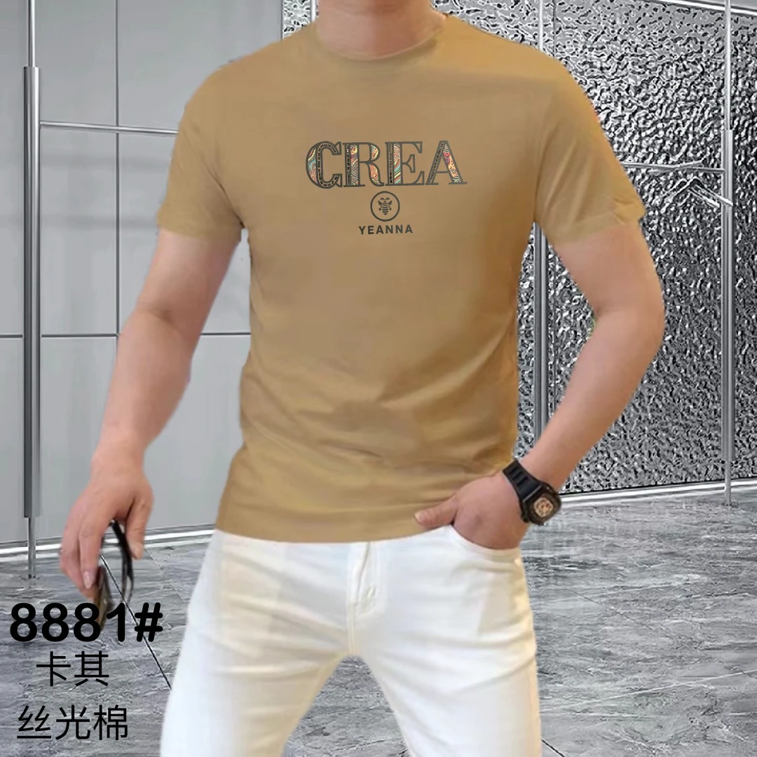 烫钻印花情侣T恤烫钻丝光棉半袖百搭修身打底衫潮流黑色休闲