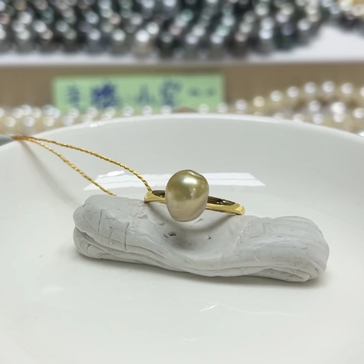 银S925镶嵌戒指海水珍珠Keshi 11号