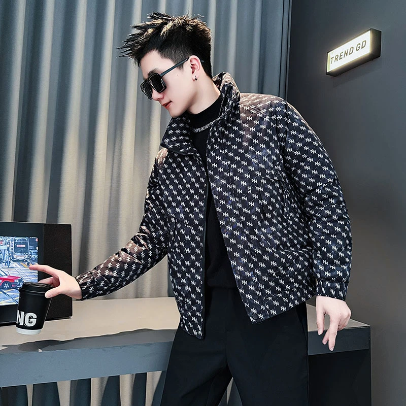 潮牌满印立领棉衣男士痞帅休闲百搭外套2025新款冬季潮流加厚棉服