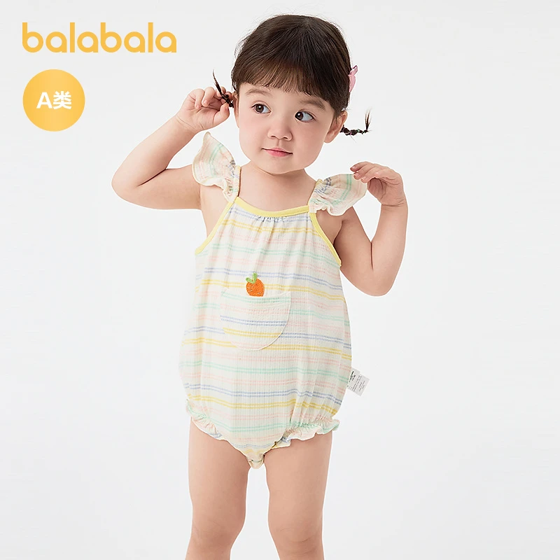 巴拉巴拉婴儿衣服新生儿包屁衣女童爬服三角衣2025新款夏装甜美萌