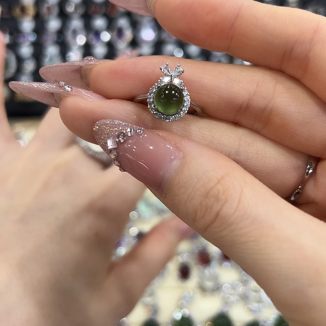 岫玉银S925镶嵌戒指芹*g