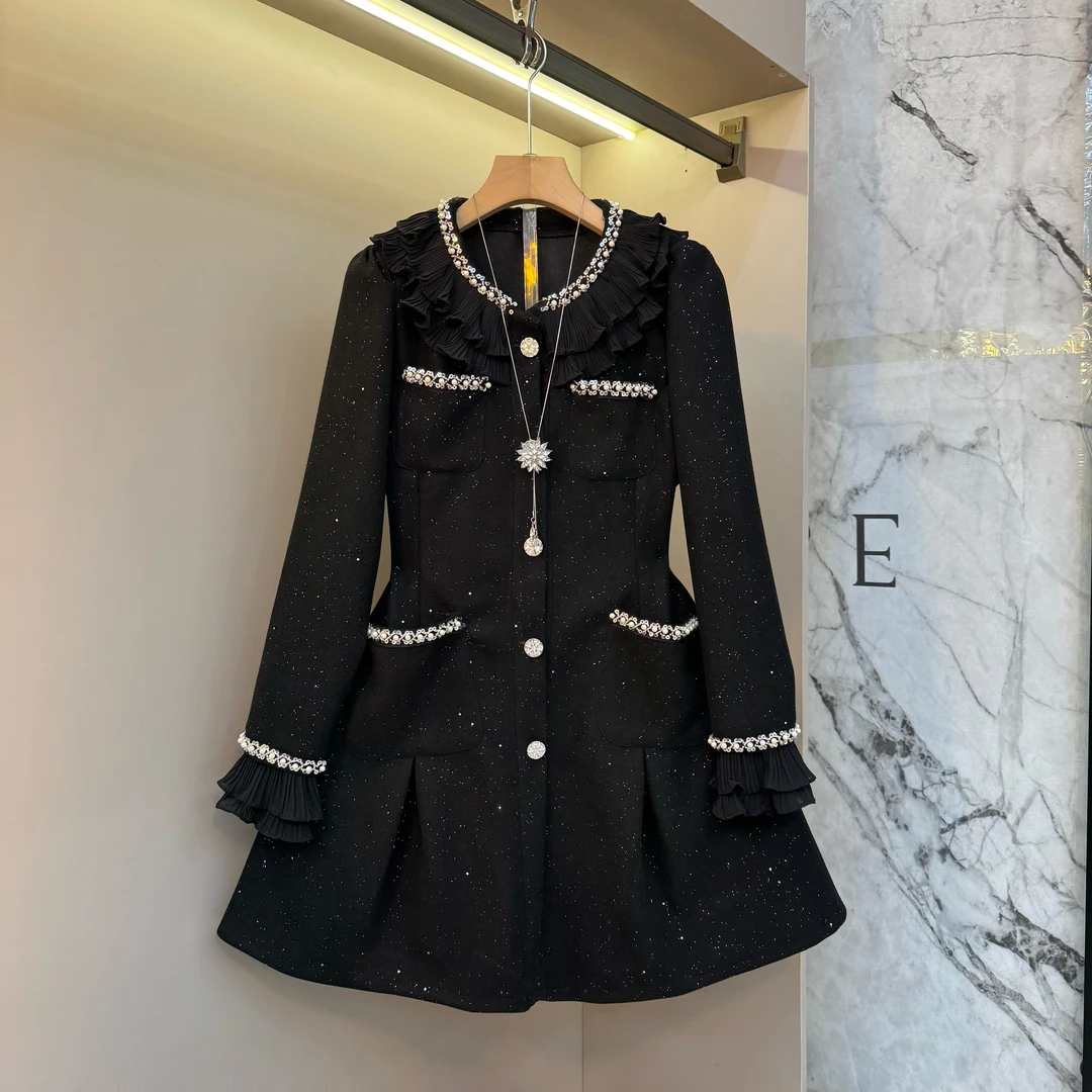 秋冬微胖小香风2025新款撒星亮片时尚气质大码显瘦连衣裙69130