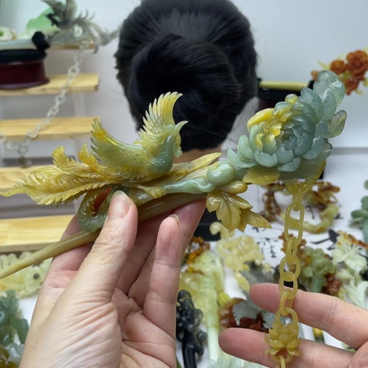 傻***࿐蛇纹石玉合金发饰