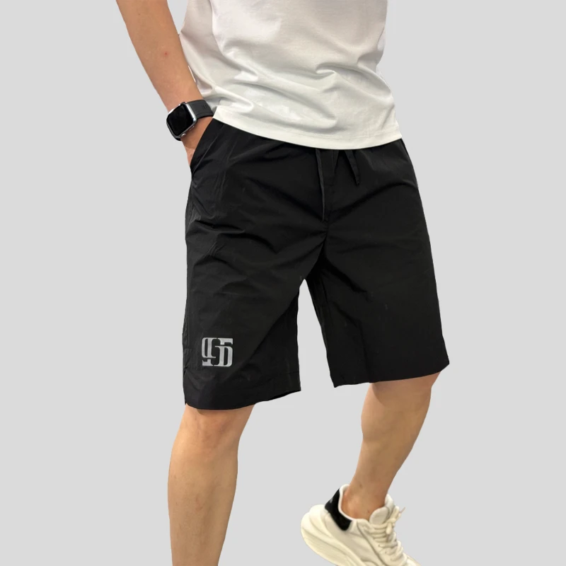 A.D Hepburn夏季韩版字母印花松紧宽松速干运动五分纯色休闲短裤