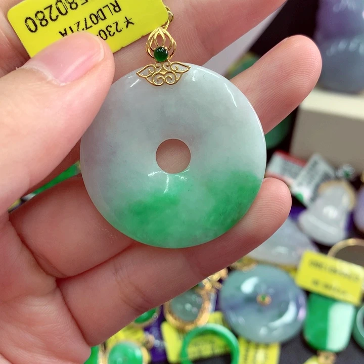 翡翠18K金镶嵌吊坠(不含链)