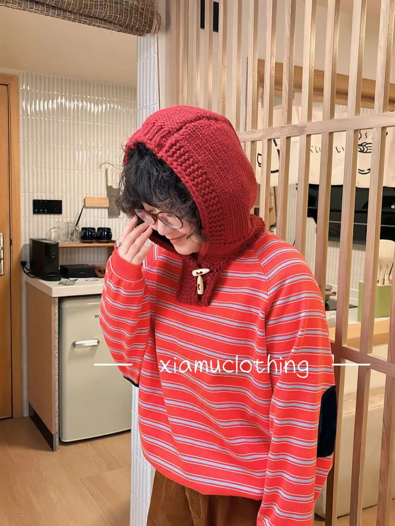 夏沐家洋气牛角扣针织法帽686