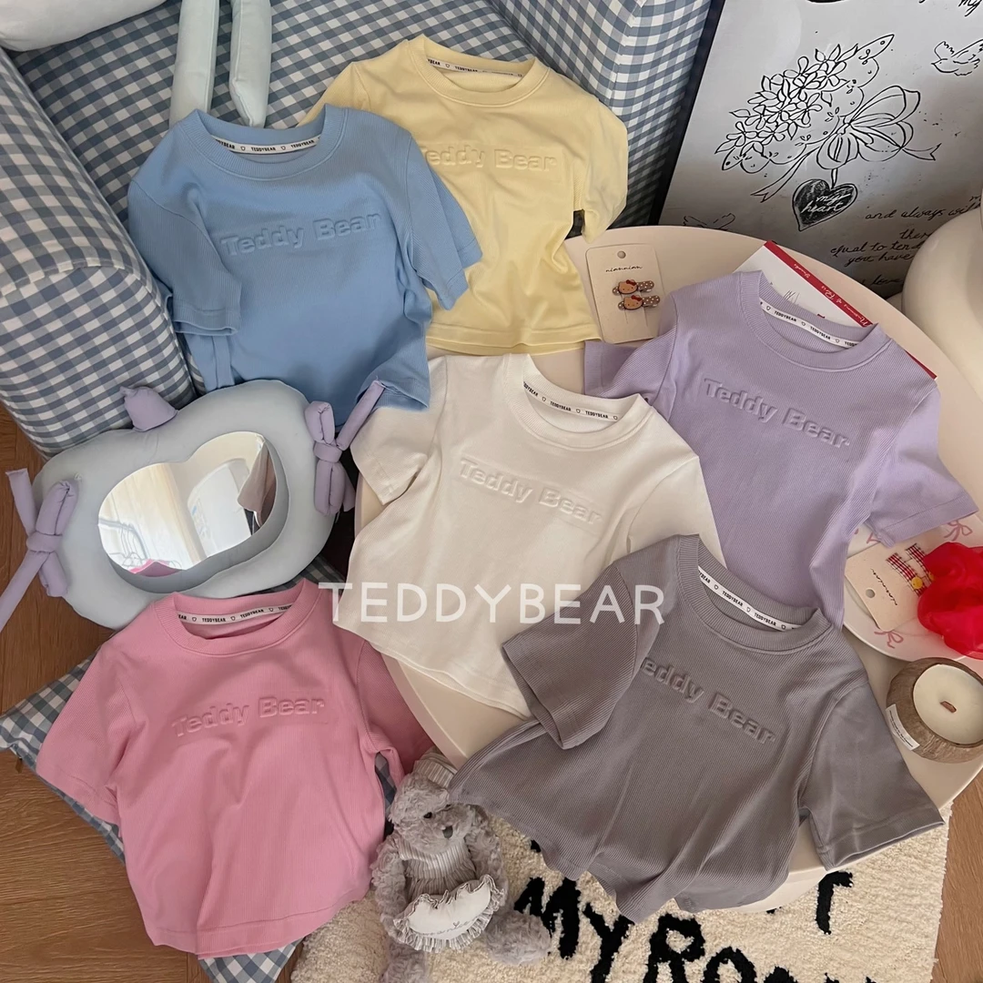 泰迪熊棉质百搭女童圆领T恤韩版女宝套头短袖儿童休闲薄款TD56019