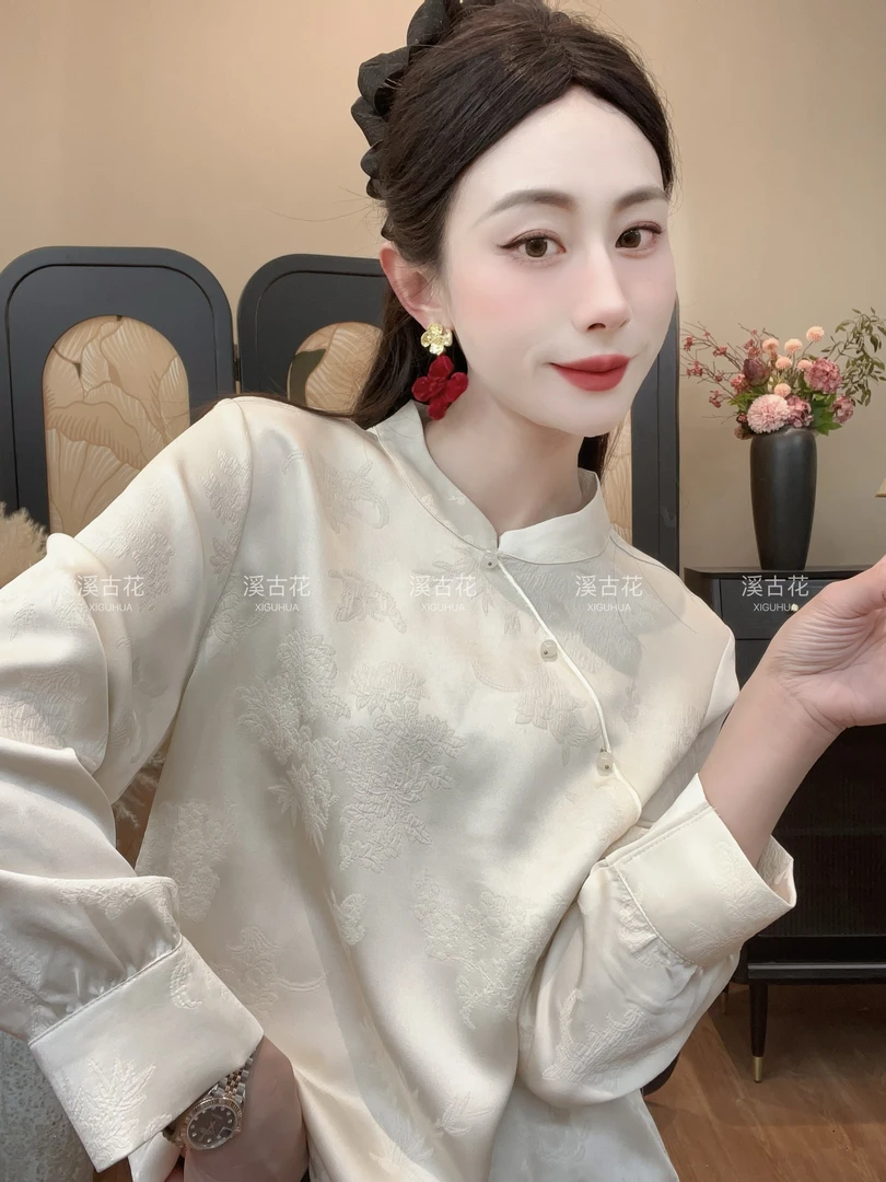 【如愿小衫】2025春季新款国风上衣女百搭显瘦提花新中式盘扣小衫