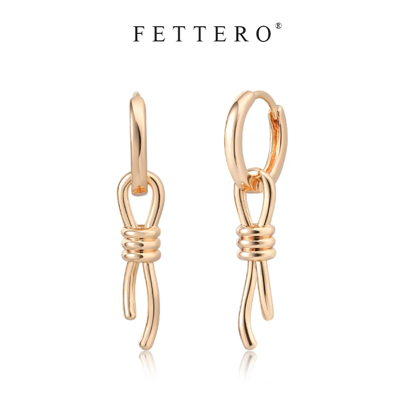 fettero 铜合金耳饰 【金色活动绳结耳环】气质小众简约环环相扣