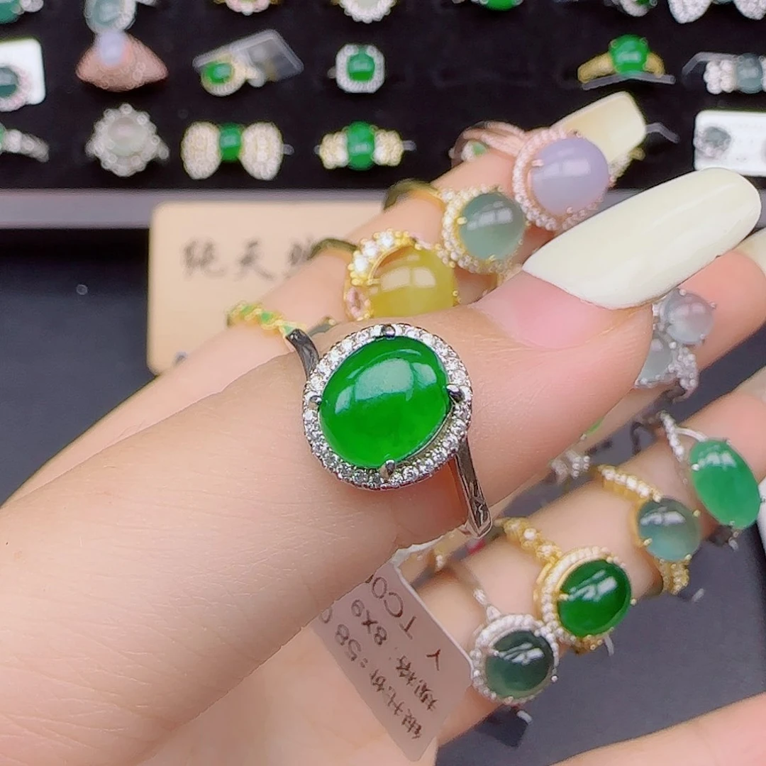 翡翠戒指银S925镶嵌1111